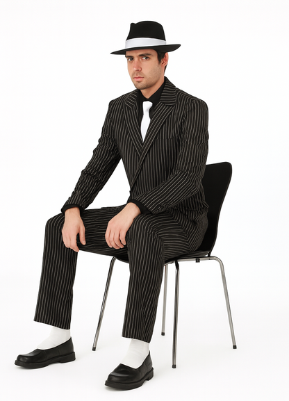 Classic Gangster Jet Black And White Pinstripe Double Breasted Suits Fashion Suits