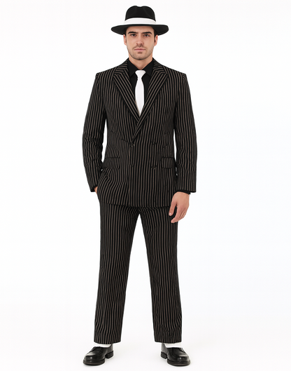 Classic Gangster Jet Black And White Pinstripe Double Breasted Suits Fashion Suits