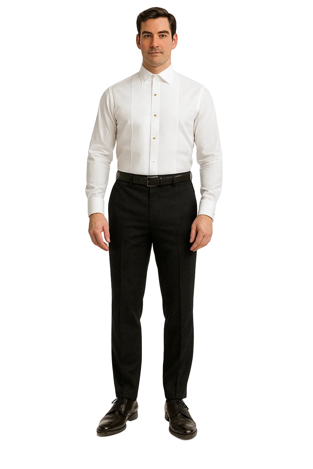 Mens Classic Cotton Wing Collar Plague Front Tuxedo Shirt in White