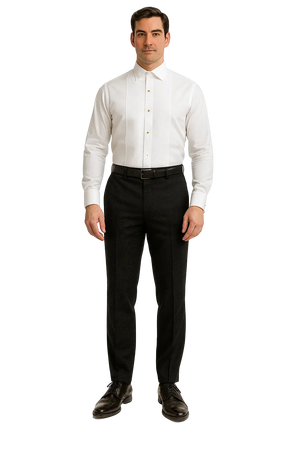 Mens Classic Cotton Wing Collar Plague Front Tuxedo Shirt in White