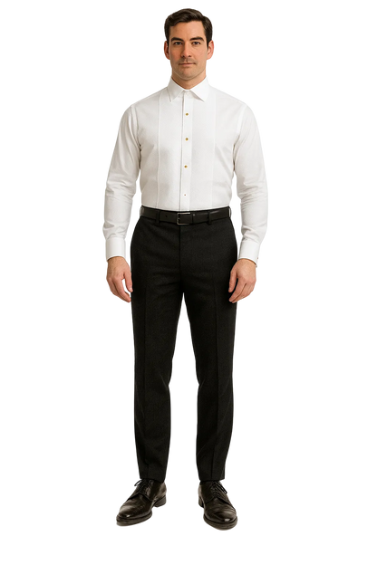 Mens Classic Cotton Wing Collar Plague Front Tuxedo Shirt in White