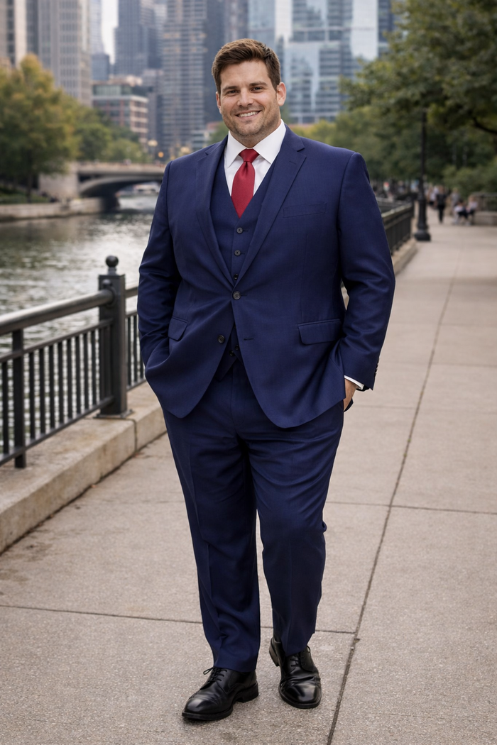 Mens Tiglio Solid Navy Suit – Classic 2 Piece Navy Blue Suit for Wedding, Business & Formal Wear