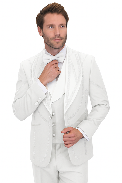 Italian Wool 3-Piece Modern Fit White Tuxedo