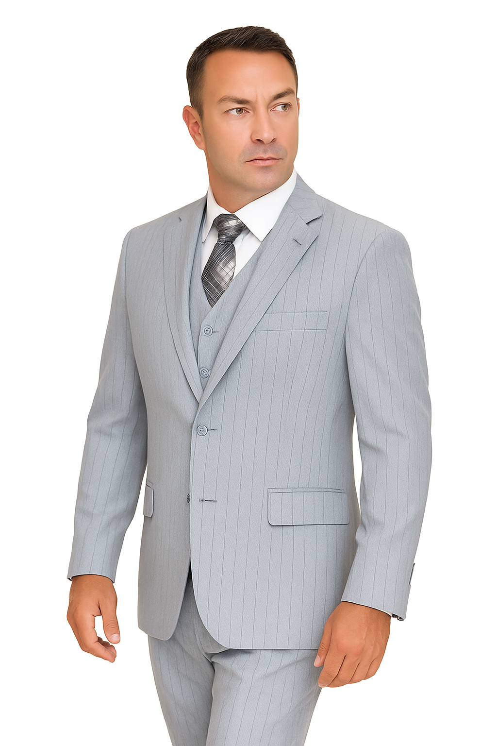 Mens Vested Gatsby Suit Pinstripe Grey Regular Fit Venetian