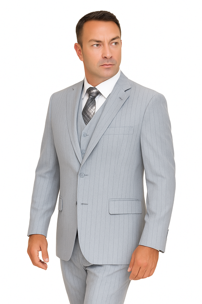 Mens Vested Gatsby Suit Pinstripe Grey Regular Fit Venetian