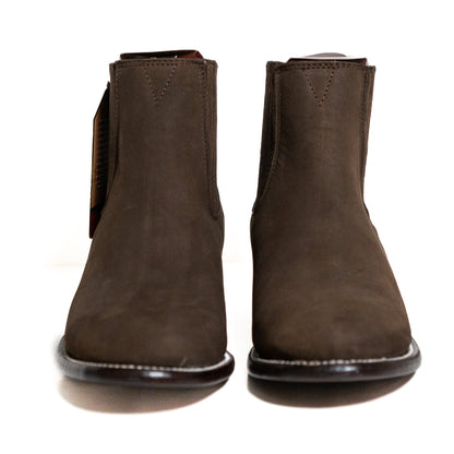 Los Altos Men's Toe Charro Short Boots Oval Nobuck Dark Tabacco - Nobuck Dark Tabacco