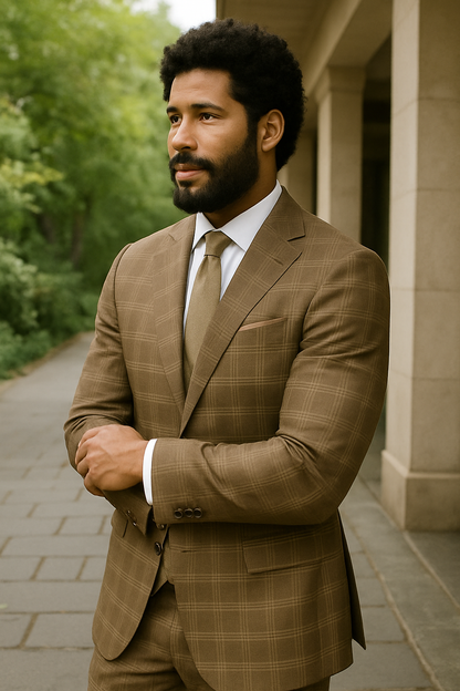 Wool Suit - Italian Made Business Suit by Statement Men's 3 Piece 100% Wool Modern Fit Suit - Sharp Plaid Pattern