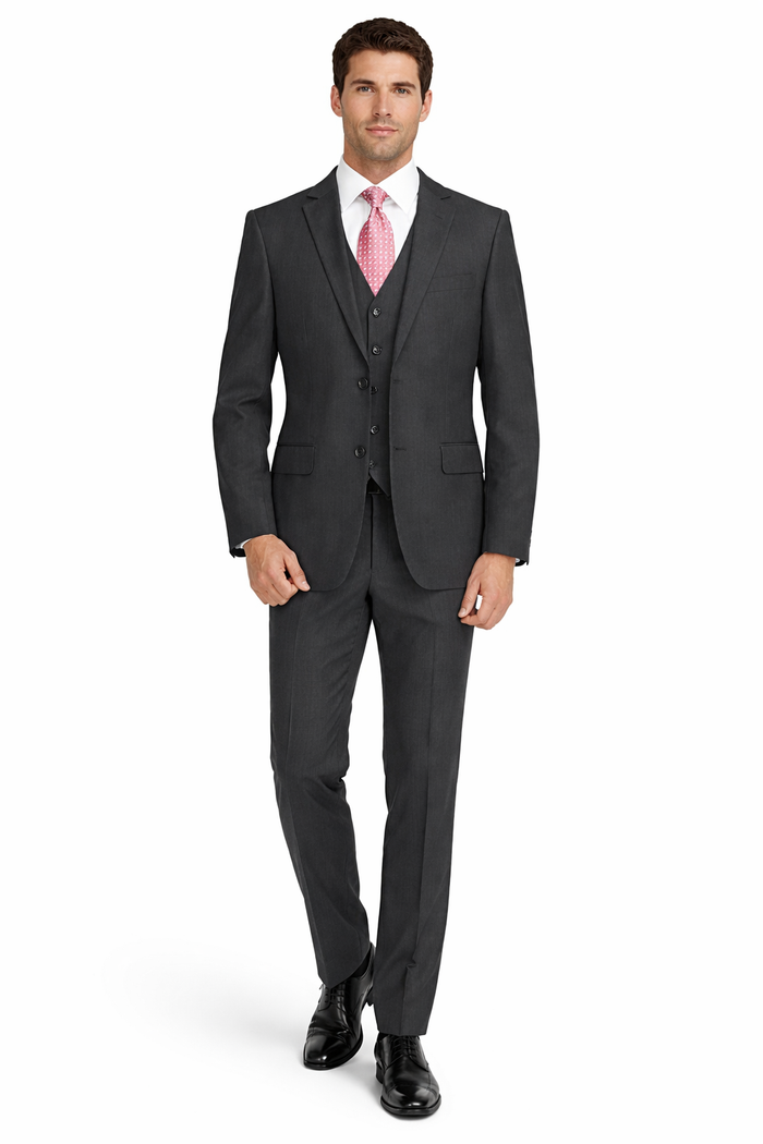 Mens Charcoal Tiglio Suit – Classic 3 Piece Dark Grey Suit for Business, Wedding and Formal Wear