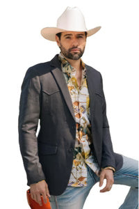 Mens Black Western Sport Coat with Elbow Patches – Modern Cowboy Blazer Jacket