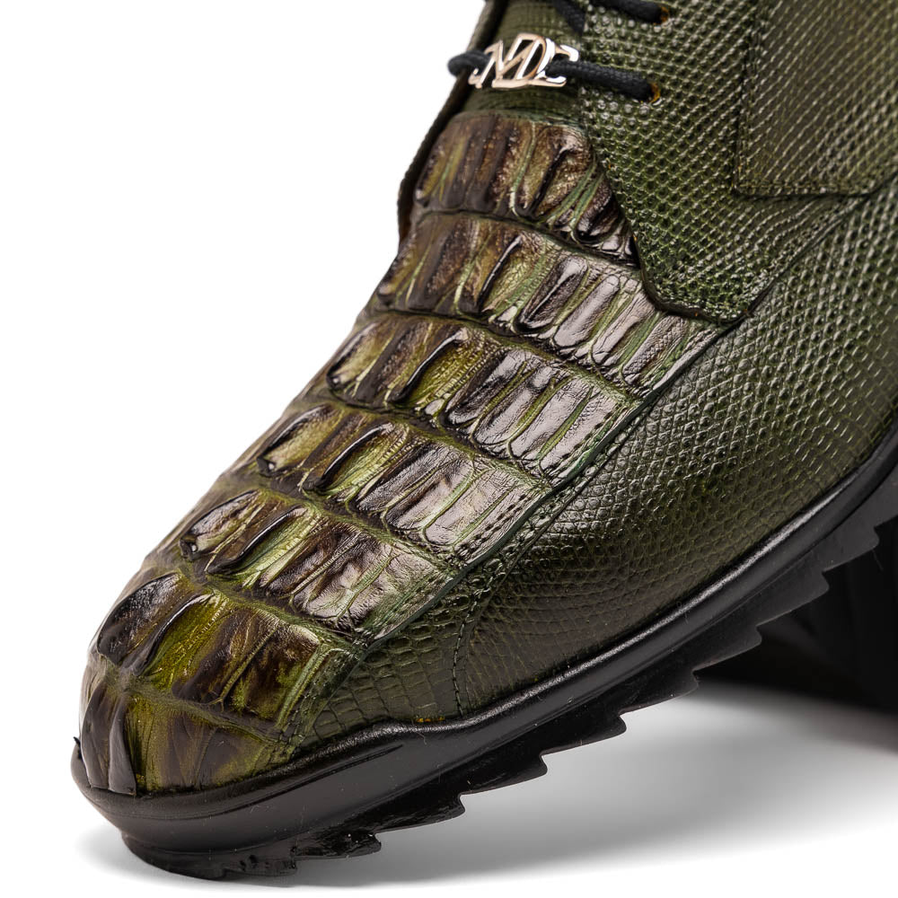 Marco Di Milano Crater Rustic Olive Caiman Crocodile & Lizard Sneakers