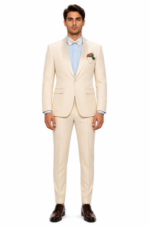 34 Cream Tuxedo Suit for Men – One Button Satin Lapel Formal Suit