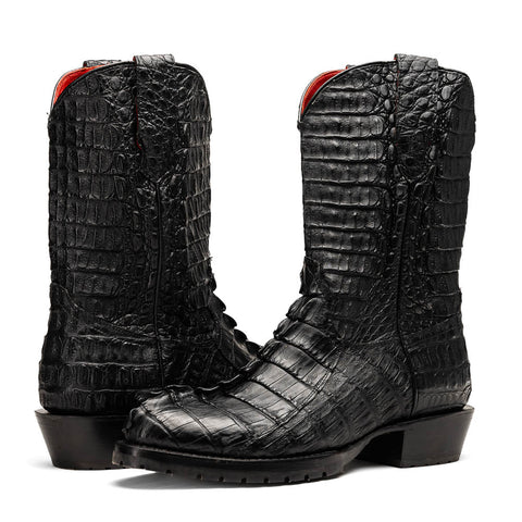 Marco Di Milano Marlboro Black Hornback Crocodile Tail Tractor Sole Cowboy Boots