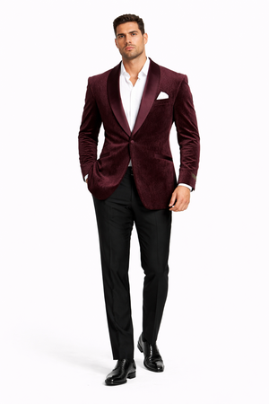 Mens Burgundy Paisley Shawl Blazer
