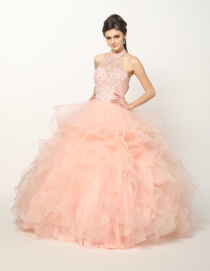 Juliet 1420 Crystal-Beaded Quinceanera Dress Tulle High Neck Ball Gown