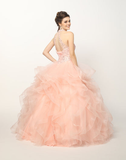 Juliet 1420 Crystal-Beaded Quinceanera Dress Tulle High Neck Ball Gown