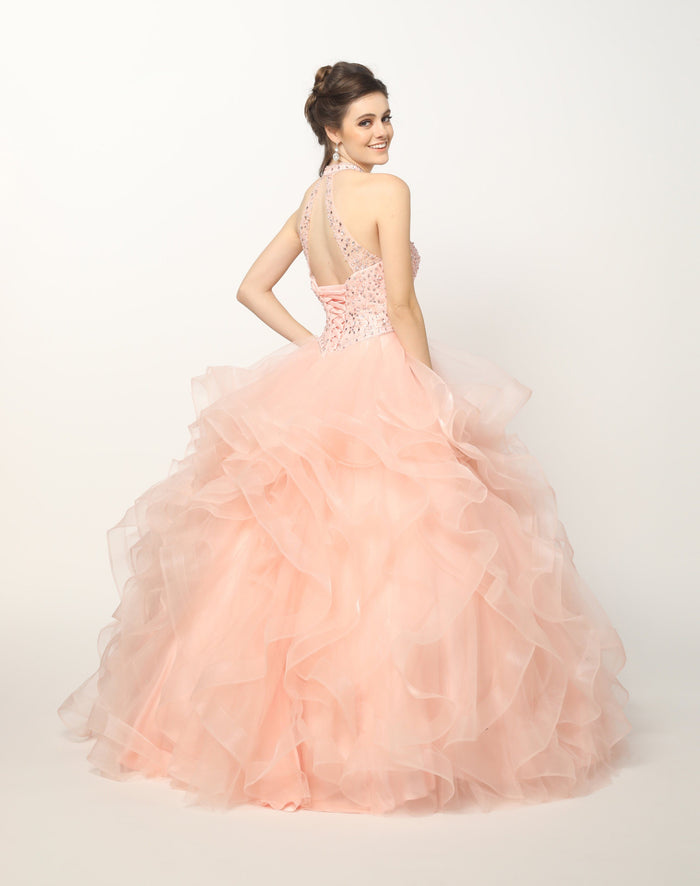 Juliet 1420 Crystal-Beaded Quinceanera Dress Tulle High Neck Ball Gown
