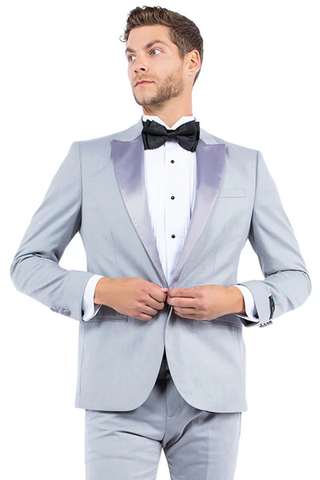 Mens Gray Tuxedo - Grey Wedding Suit-Mens Modern Fit One Button Peak Lapel Tuxedo Separates Jacket In Light Grey