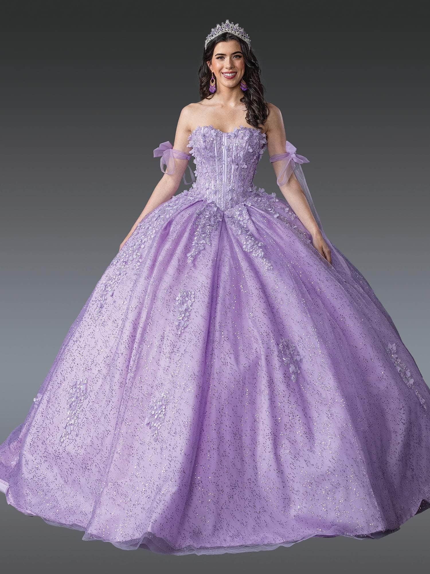 Dancing Queen 1905 - Floral Appliqued Sweetheart Glitter Ballgown Quinceanera Dresses XS / Lilac