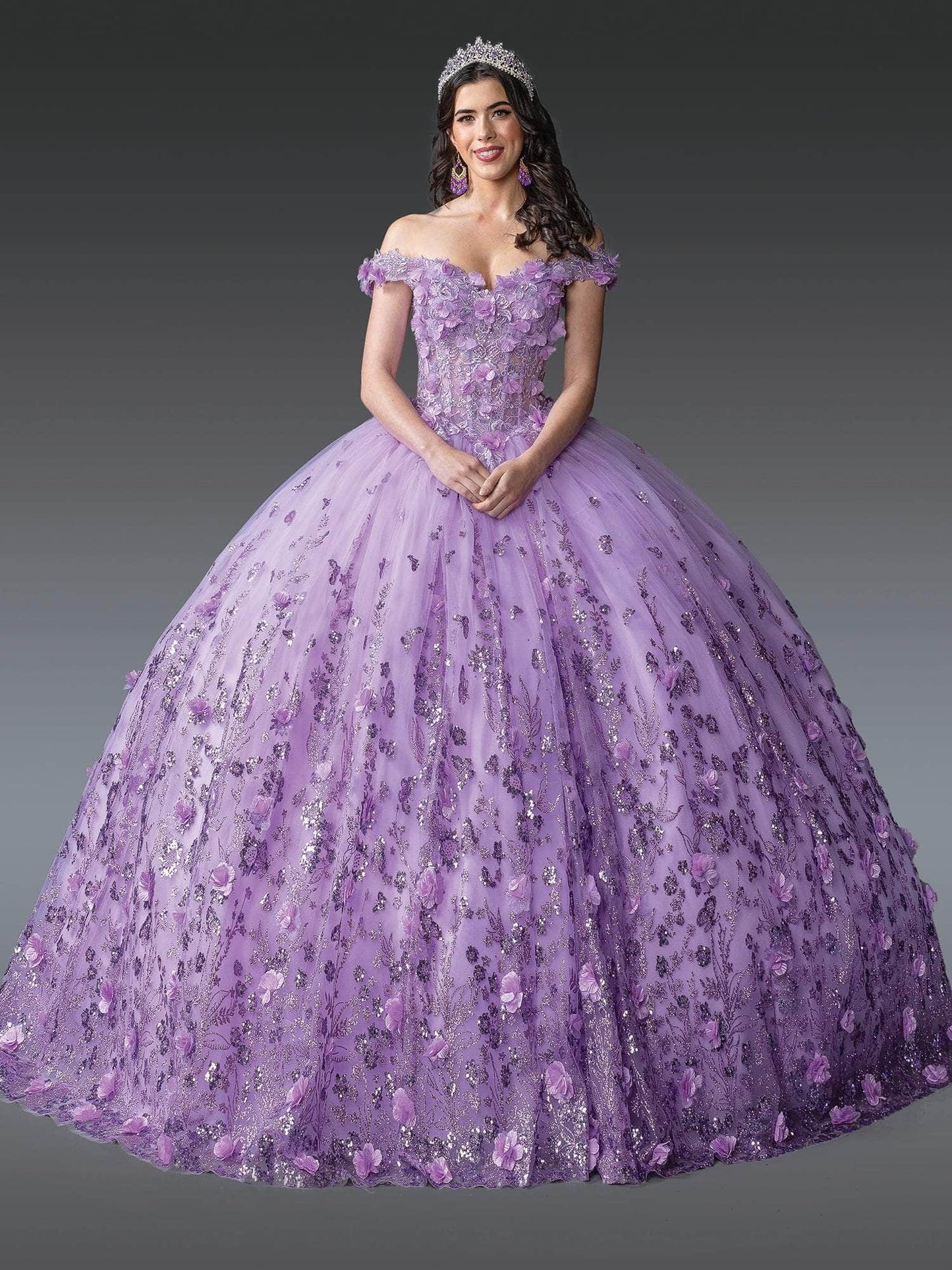 Dancing Queen 1908 - 3D Floral Glitter Ballgown Quinceanera Dresses XS / Lilac