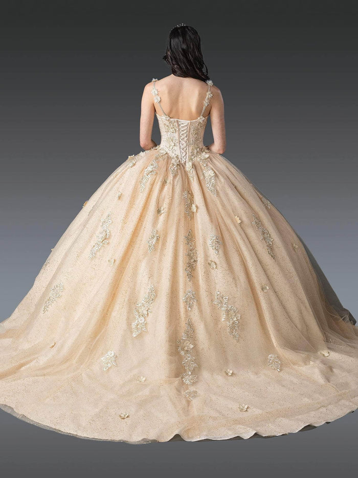Dancing Queen 1915 - Sleeveless Corset Bodice Floral Ballgown Quinceanera Dresses XS / Champagne
