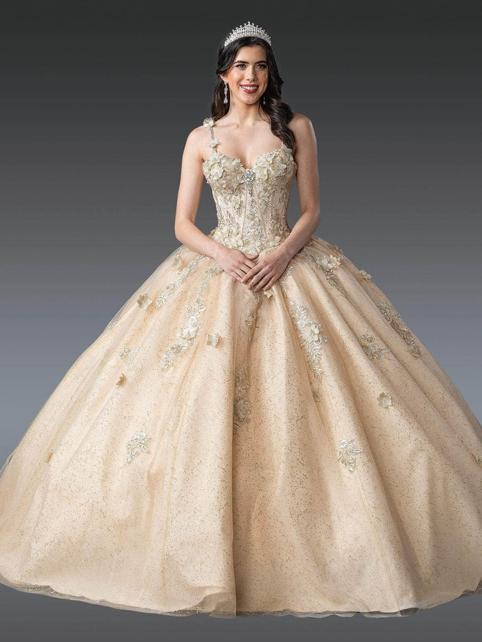 Dancing Queen 1915 - Sleeveless Corset Bodice Floral Ballgown Quinceanera Dresses XS / Champagne