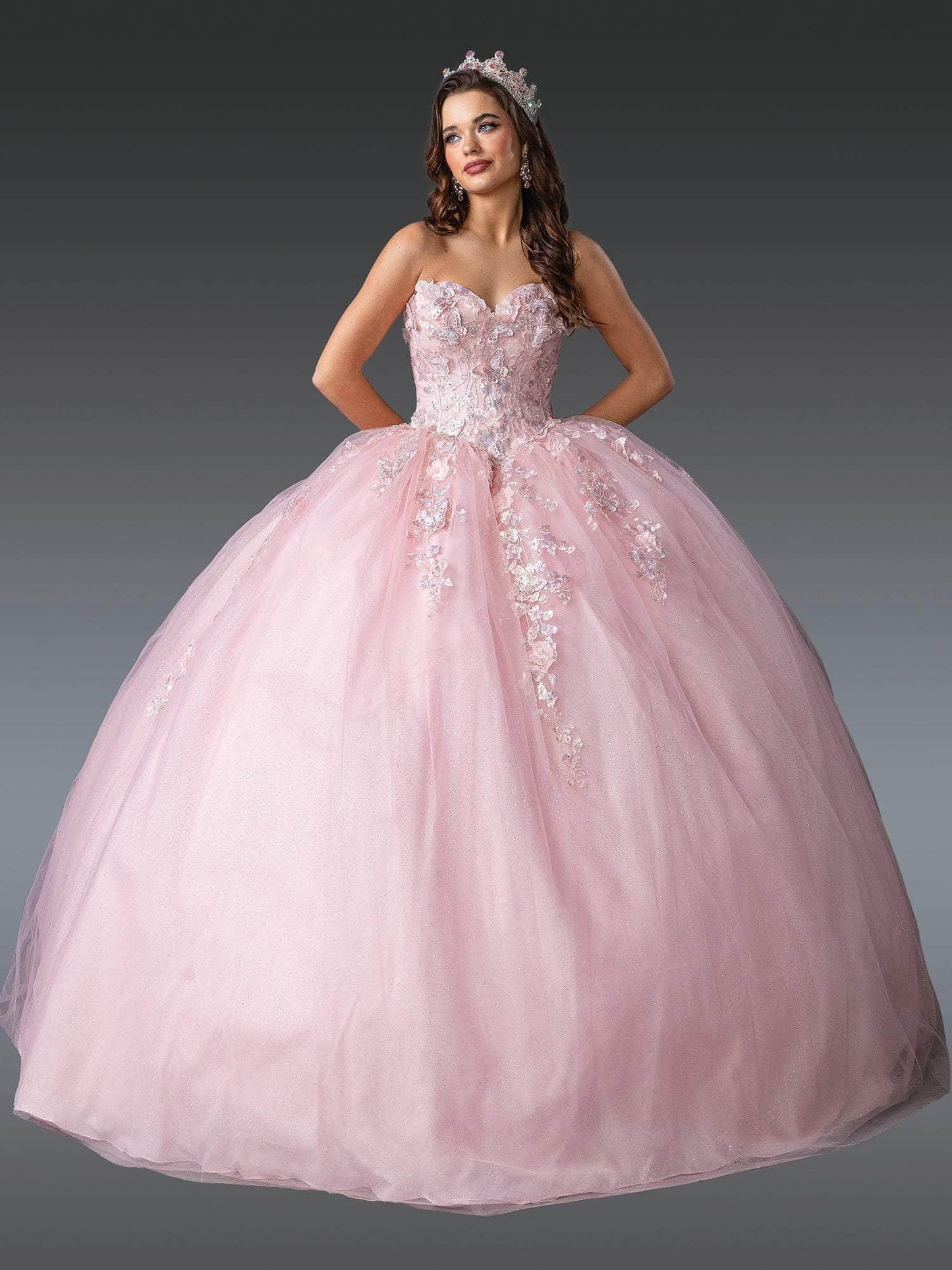 Dancing Queen 1916 - Strapless Appliqued Ballgown Quinceanera Dresses XS / Blush