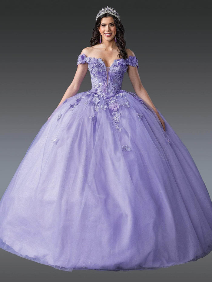 Dancing Queen 1917 - 3D Floral Off-Shoulder Ballgown Quinceanera Dresses XS / Lilac