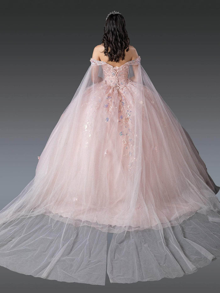Dancing Queen 1919 - Butterfly Applique Ballgown with Sheer Cape Quinceanera Dresses XS / Blush