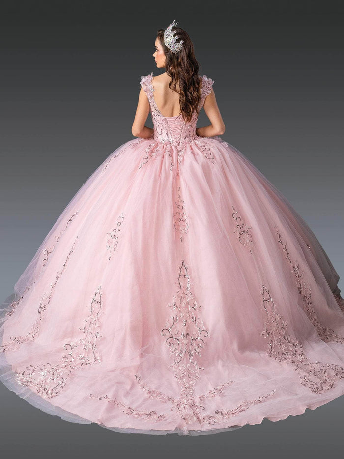 Dancing Queen 1925 - Cap Sleeve Floral Embroidered Ballgown Quinceanera Dresses XS / Blush