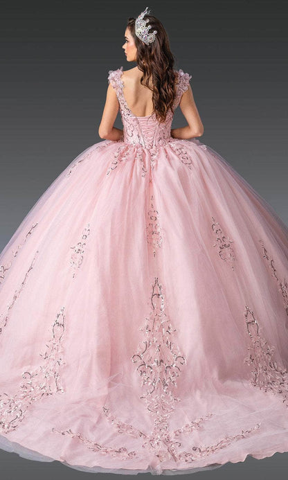 Dancing Queen 1925 - Cap Sleeve Floral Embroidered Ballgown Quinceanera Dresses XS / Blush