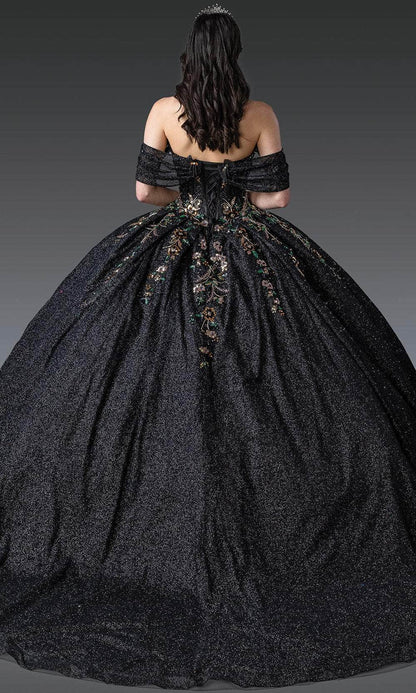 Dancing Queen 1939 - Glitter Embroidered V-Neck Ballgown Quinceanera Dresses XS / Black