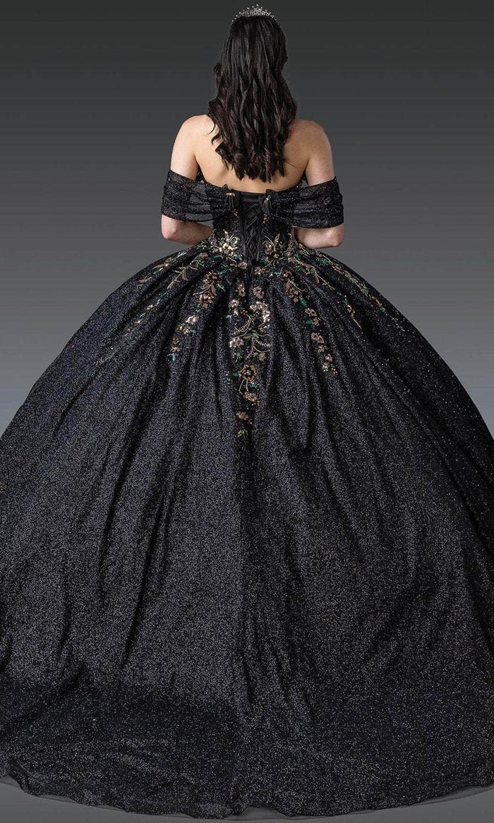 Dancing Queen 1939 - Glitter Embroidered V-Neck Ballgown Quinceanera Dresses XS / Black