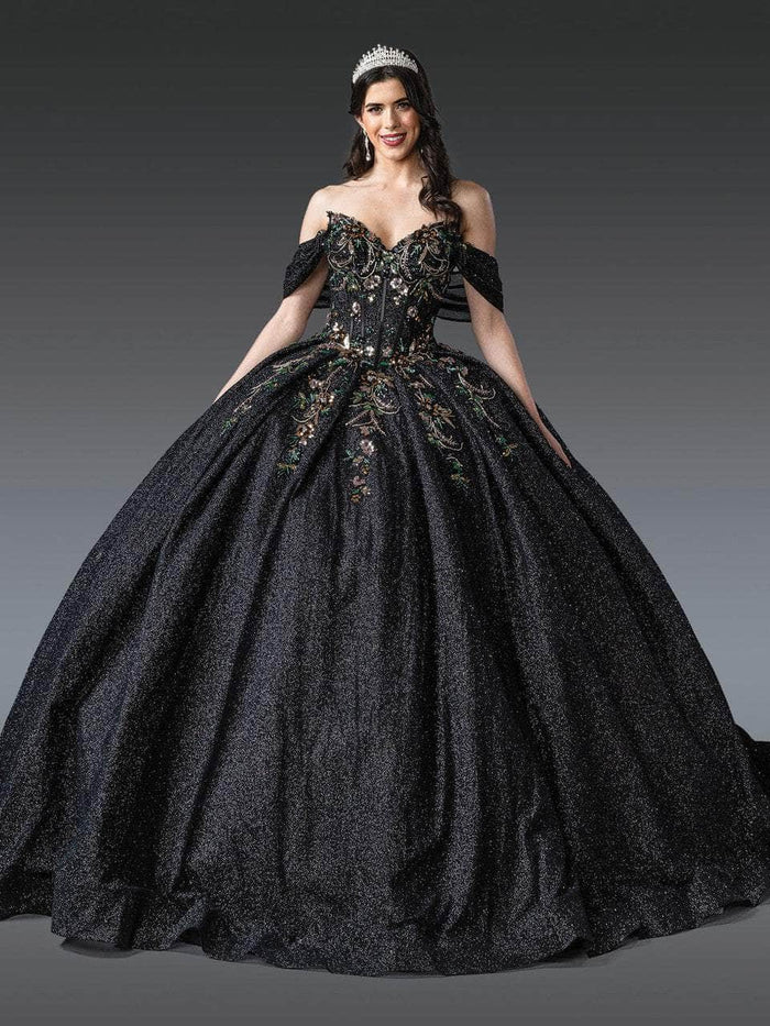 Dancing Queen 1939 - Glitter Embroidered V-Neck Ballgown Quinceanera Dresses XS / Black