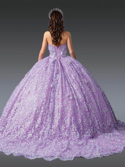 Dancing Queen 1940 - Strapless Glitter Floral Ballgown Quinceanera Dresses XS / Lilac