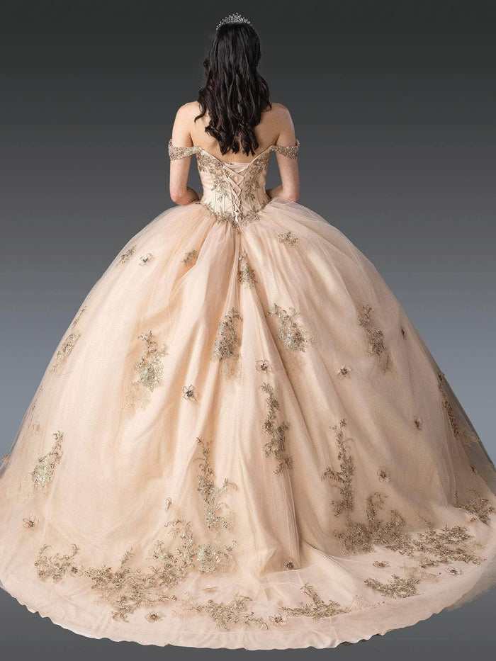 Dancing Queen 1943 - Beaded Tulle Off Shoulder Ballgown Quinceanera Dresses XS / Champagne