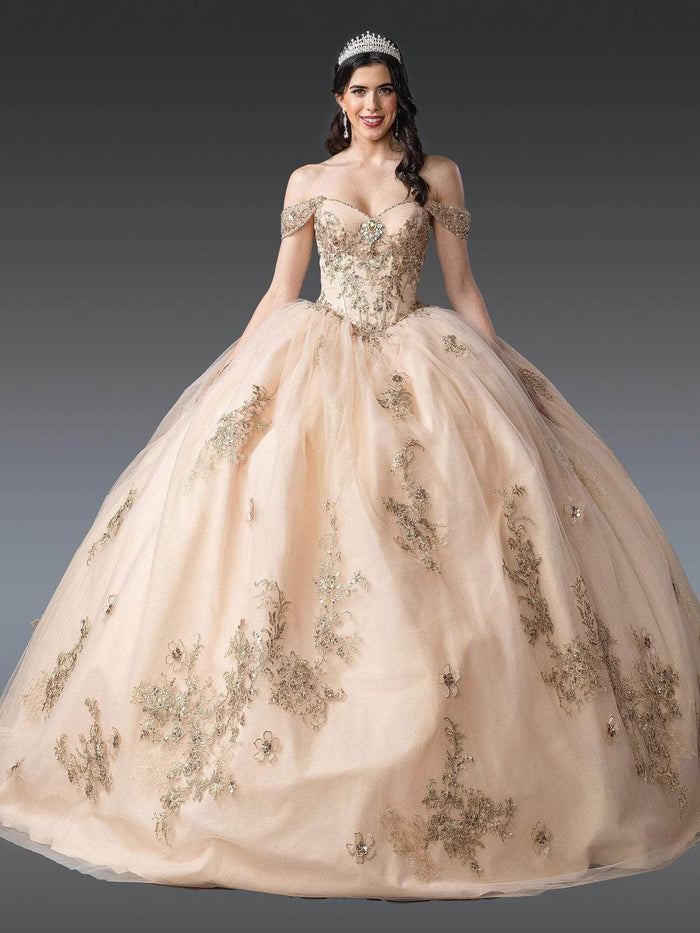 Dancing Queen 1943 - Beaded Tulle Off Shoulder Ballgown Quinceanera Dresses XS / Champagne