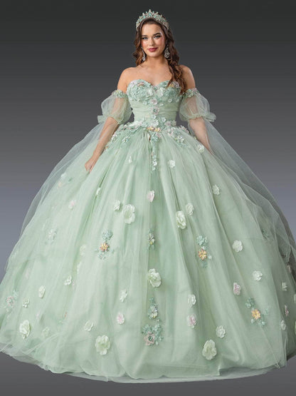 Dancing Queen 1945 - Off-Shoulder Multicolor Floral Ballgown Quinceanera Dresses XS / Sage