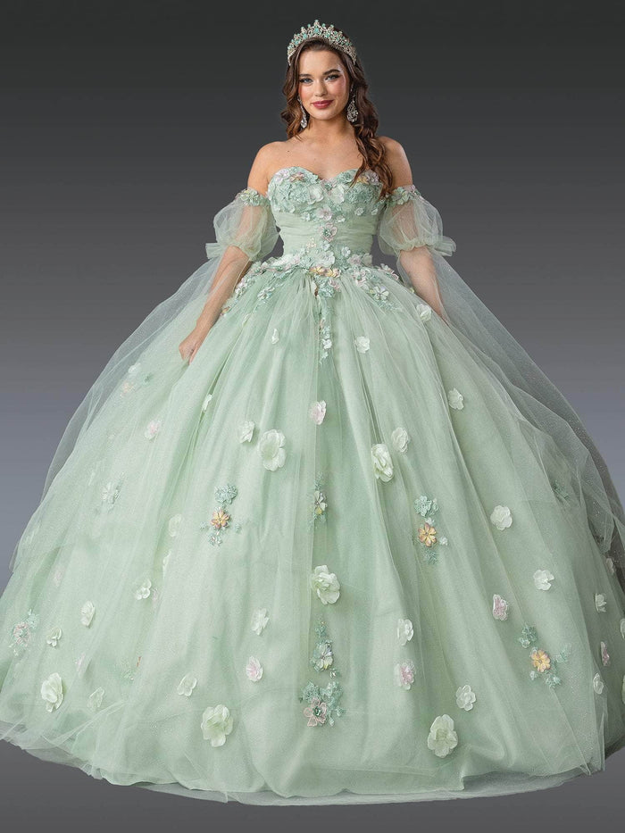 Dancing Queen 1945 - Off-Shoulder Multicolor Floral Ballgown Quinceanera Dresses XS / Sage