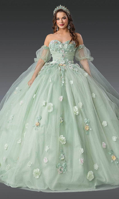 Dancing Queen 1945 - Off-Shoulder Multicolor Floral Ballgown Quinceanera Dresses XS / Sage