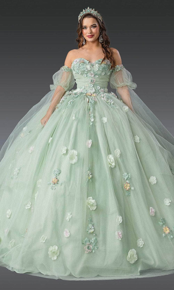 Dancing Queen 1945 - Off-Shoulder Multicolor Floral Ballgown Quinceanera Dresses XS / Sage