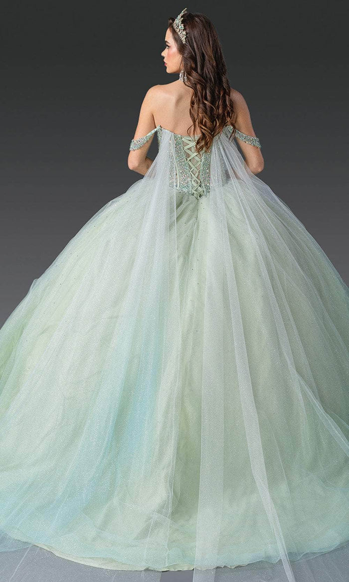 Dancing Queen 1950 - Beaded Sweetheart Ballgown with Sheer Cape Quinceanera Dresses XS / Mint