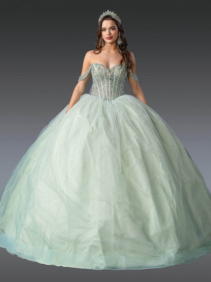 Dancing Queen 1950 - Beaded Sweetheart Ballgown with Sheer Cape Quinceanera Dresses XS / Mint