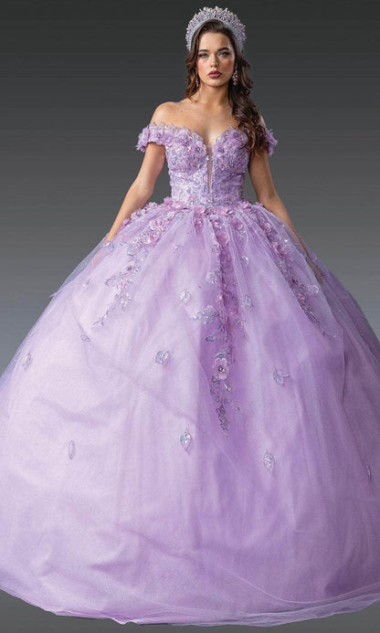 Dancing Queen 1951 - Floral Applique Plunging Sweetheart Ballgown Quinceanera Dresses XS / Lilac