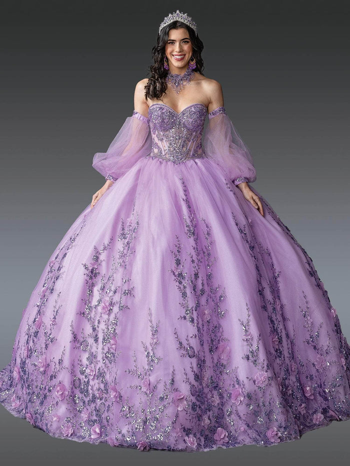 Dancing Queen 1953 - Sequin Embroidered Puff Sleeve Ballgown Quinceanera Dresses XS / Lilac