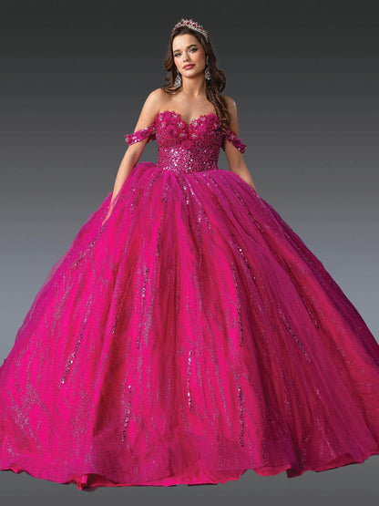 Dancing Queen 1957 - Glitter Bodice Off Shoulder Ballgown Quinceanera Dresses XS / Fuchsia