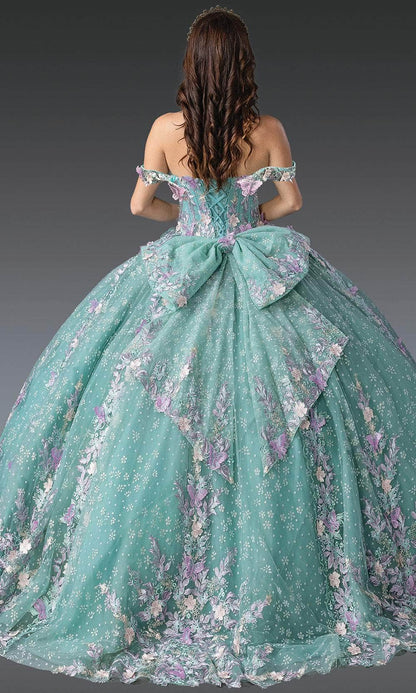Dancing Queen 1962 - Floral Embroidered Off-Shoulder Gown Quinceanera Dresses XS / Sage/ Multi