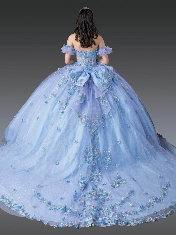 Dancing Queen 1969 - Puff Sleeve Beaded Appliqued Ballgown Quinceanera Dresses XS / Bahama Blue/Lilac