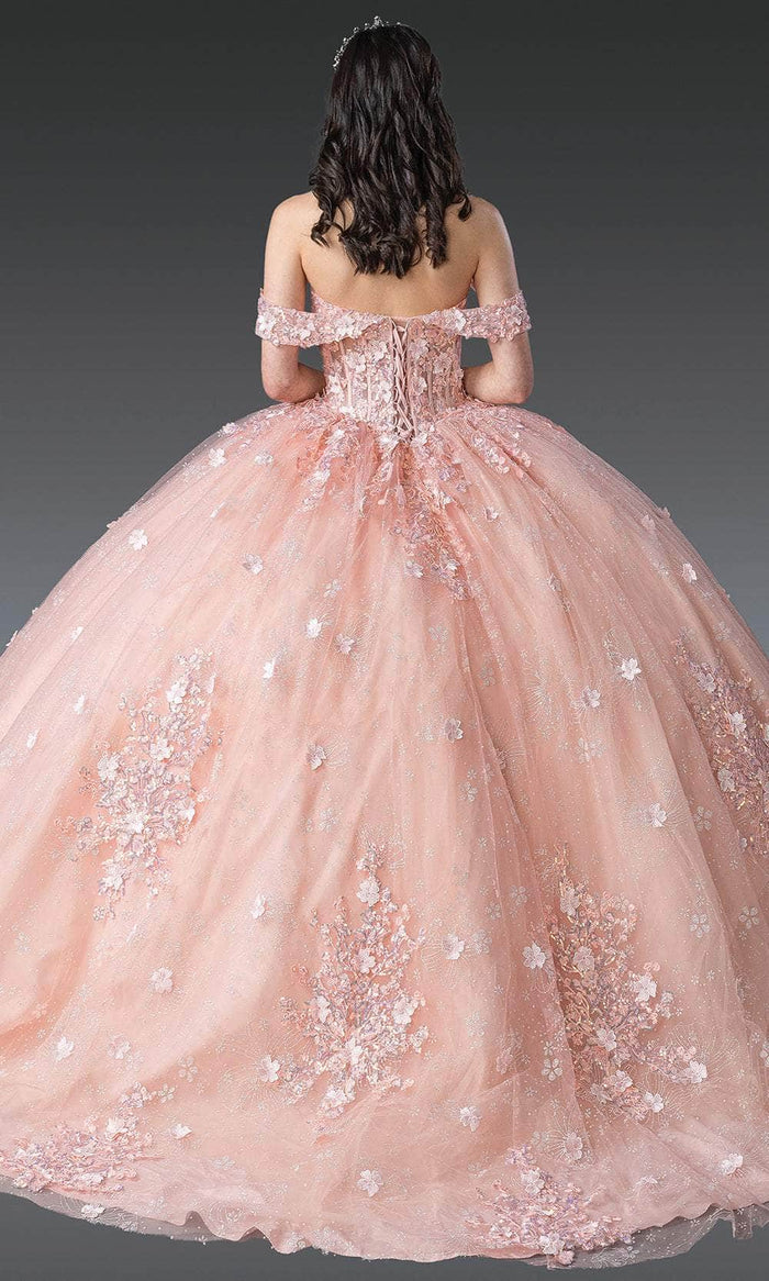 Dancing Queen 1971 - Floral Applique Glitter Tulle Ballgown Quinceanera Dresses XS / Blush