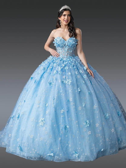 Dancing Queen 1972 - Floral Bodice Strapless Corset Ballgown Quinceanera Dresses XS / Bahama Blue