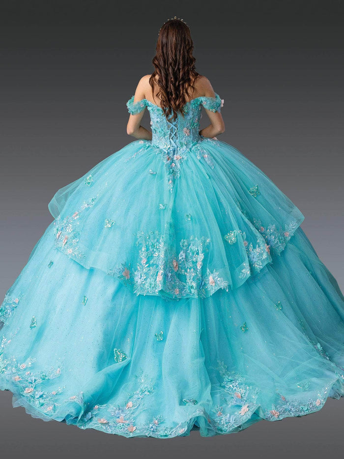 Dancing Queen 1974 - Off Shoulder Floral Tulle Ballgown Quinceanera Dresses XS / Bahamablue/Mint